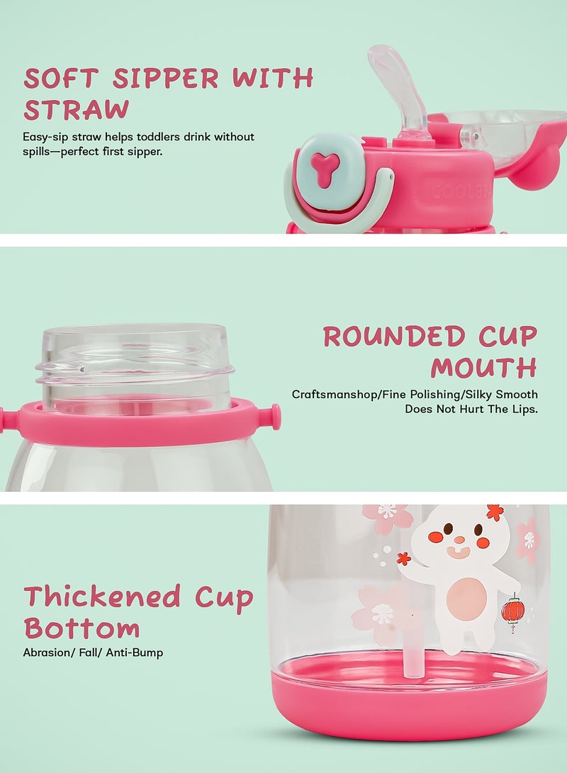 بيبي زجاجة شرب للأطفال سعة ٦٠٠ مل | زجاجة شرب مانعة للتسرب مع ماصة سيليكون وحبل حمل | زجاجة مياه مدرسية خالية من مادة BPA وغير سامة | أكواب شرب للأطفال من عمر ٦ أشهر فما فوق، لون وردي - Image 5