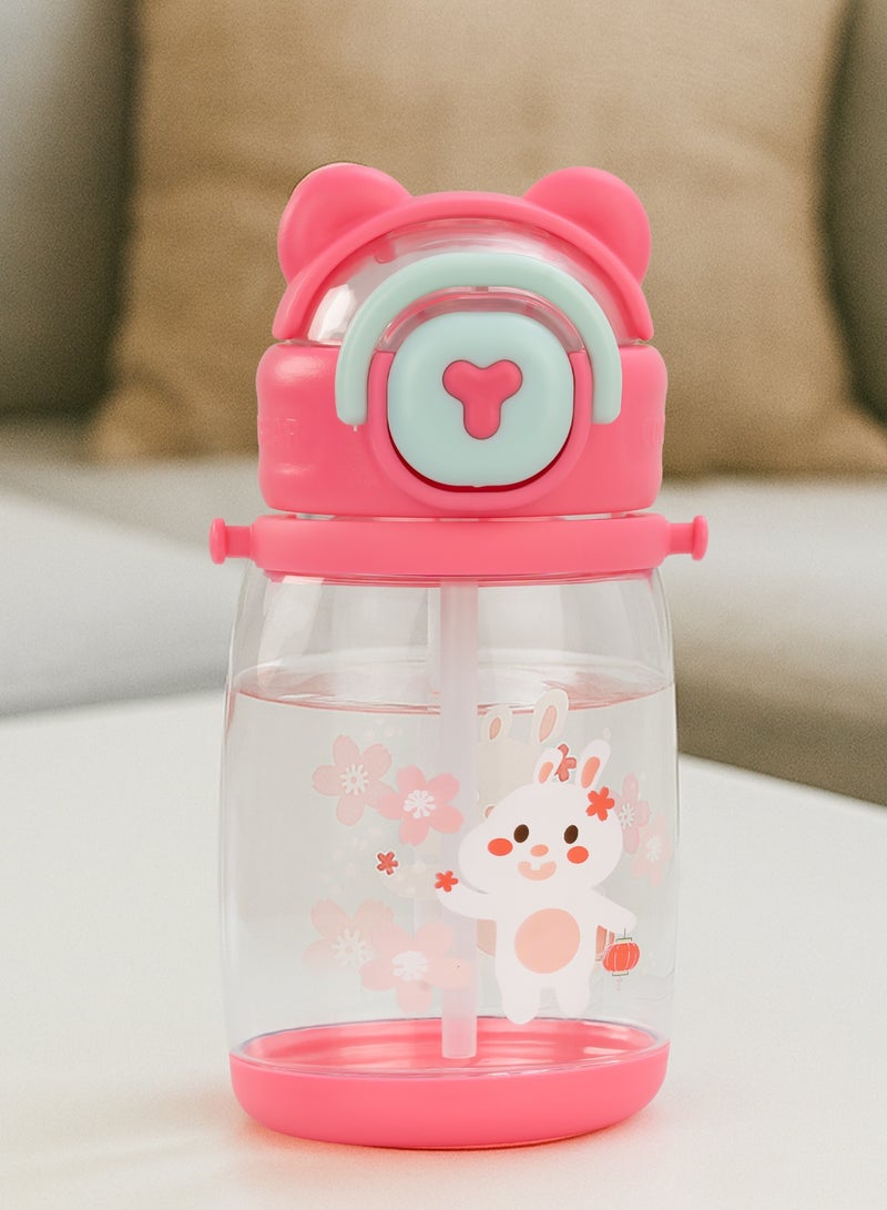 بيبي زجاجة شرب للأطفال سعة ٦٠٠ مل | زجاجة شرب مانعة للتسرب مع ماصة سيليكون وحبل حمل | زجاجة مياه مدرسية خالية من مادة BPA وغير سامة | أكواب شرب للأطفال من عمر ٦ أشهر فما فوق، لون وردي - Image 2