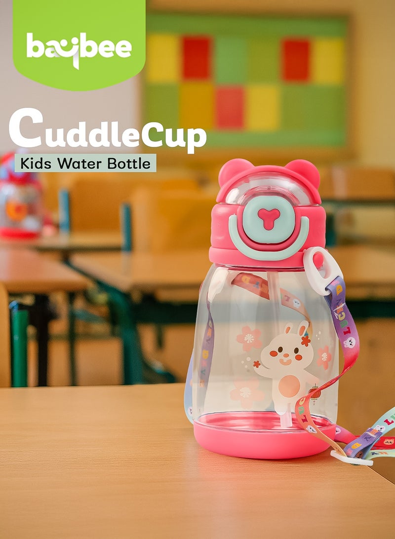 بيبي زجاجة شرب للأطفال سعة ٦٠٠ مل | زجاجة شرب مانعة للتسرب مع ماصة سيليكون وحبل حمل | زجاجة مياه مدرسية خالية من مادة BPA وغير سامة | أكواب شرب للأطفال من عمر ٦ أشهر فما فوق، لون وردي - Image 4
