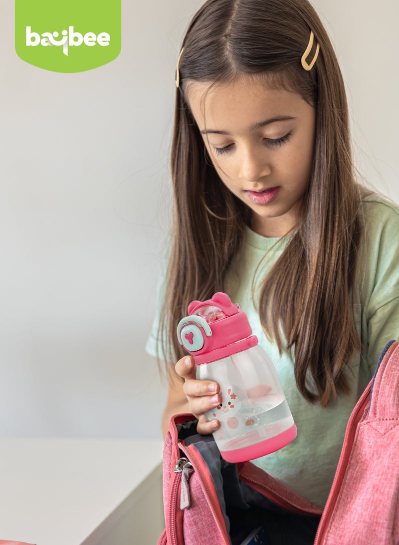 بيبي زجاجة شرب للأطفال سعة ٦٠٠ مل | زجاجة شرب مانعة للتسرب مع ماصة سيليكون وحبل حمل | زجاجة مياه مدرسية خالية من مادة BPA وغير سامة | أكواب شرب للأطفال من عمر ٦ أشهر فما فوق، لون وردي - Image 3