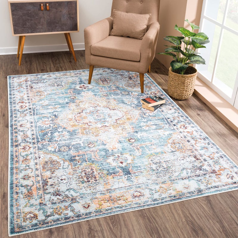 Bloom Rugs بلوم سجاد قابلة للغسل غير قابلة للانزلاق 3 '× 5' - طير/خوخ سجادة المنطقة التقليدية لغرفة غرفة المعيشة غرفة الطعام والمطبخ - الحجم الدقيق: 3 '× 5' - Image 1