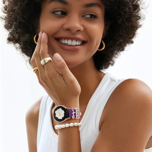 DaQin Flower Engraved Band Compatible with Samsung Galaxy Watch 7 Band/FE 6 5 4 40mm 44mm,Galaxy Active 2, 20mm Watch Band Soft Silicone Replacement Strap with Decorative Charms Accessories Women - Image 2