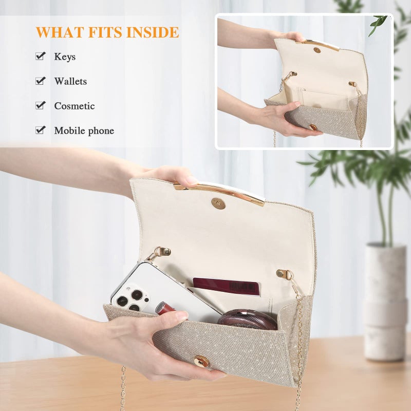 UBAYMAX Evening Bag Clutch Purses for Women Lady Girl Handbags Crossbody Bag Wedding Bag for Prom Cocktail Party Wedding Engagement (Champagne) - Image 3