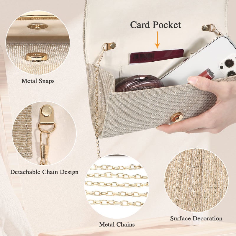 UBAYMAX Evening Bag Clutch Purses for Women Lady Girl Handbags Crossbody Bag Wedding Bag for Prom Cocktail Party Wedding Engagement (Champagne) - Image 4