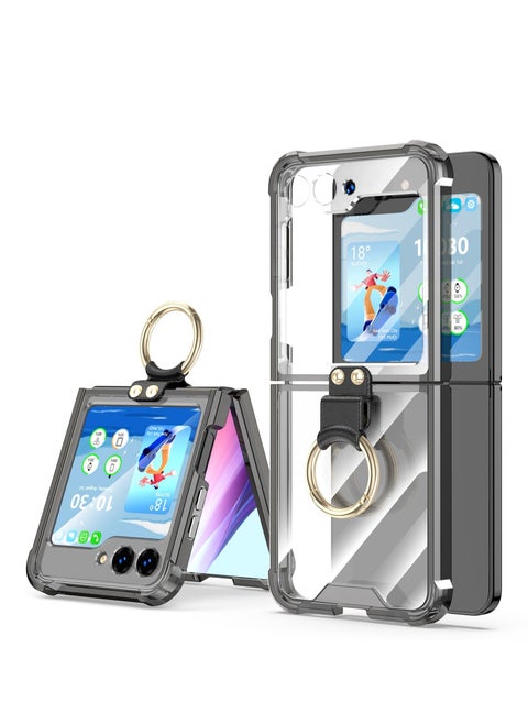 Anti-Fall Shockproof Protective Phone Cover Case, Designed for Samsung Galaxy Z Flip 5 Case Clear with Ring, Compatible with Galaxy Z Flip 5 Case 5 G 2023 (Black)