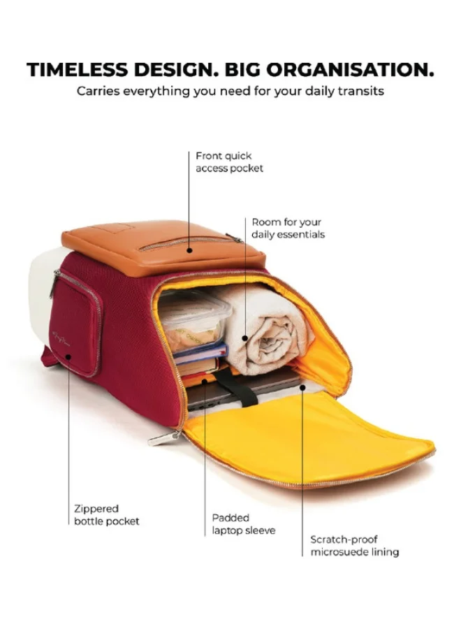 موكوبارا للتجارة ذ.م.م MOKOBARA The Hovercraft Backpack Water-Resistant 15.6" Laptop Bag with Luggage Sleeve for Work, Travel, and Daily Use - Suitable for Men and Women Orange & Maroon