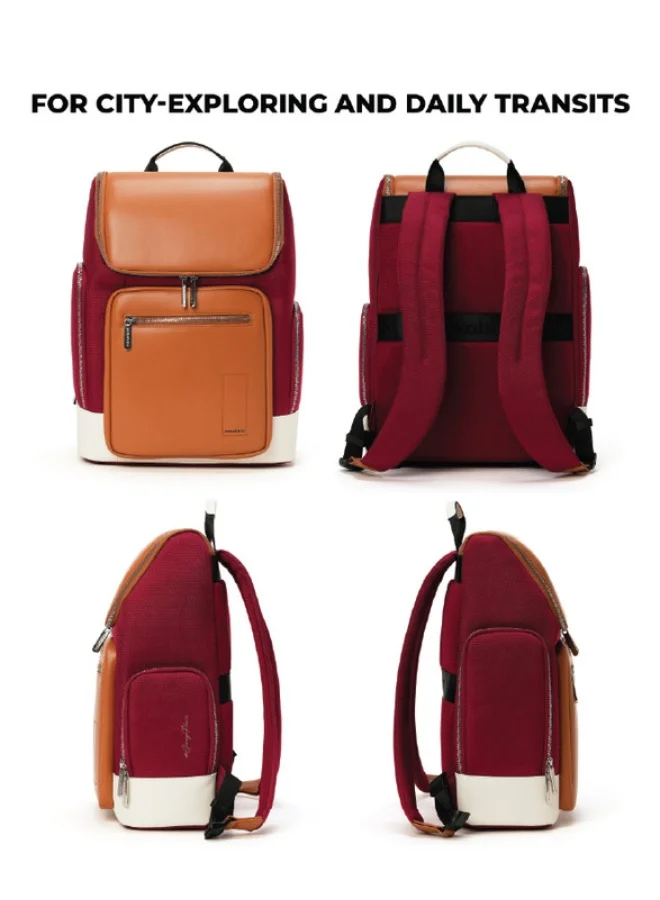 موكوبارا للتجارة ذ.م.م MOKOBARA The Hovercraft Backpack Water-Resistant 15.6" Laptop Bag with Luggage Sleeve for Work, Travel, and Daily Use - Suitable for Men and Women Orange & Maroon