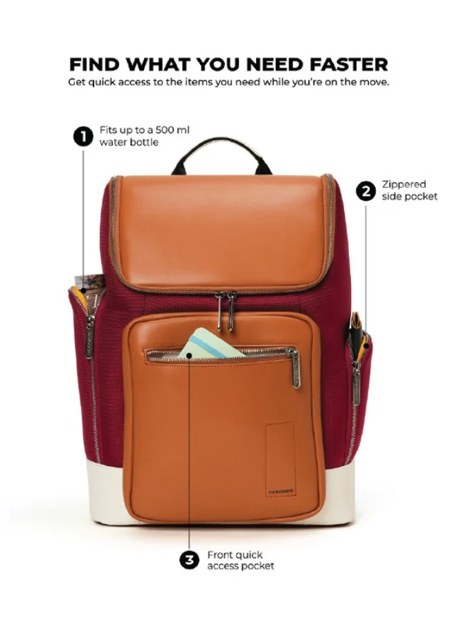 موكوبارا للتجارة ذ.م.م MOKOBARA The Hovercraft Backpack Water-Resistant 15.6" Laptop Bag with Luggage Sleeve for Work, Travel, and Daily Use - Suitable for Men and Women Orange & Maroon