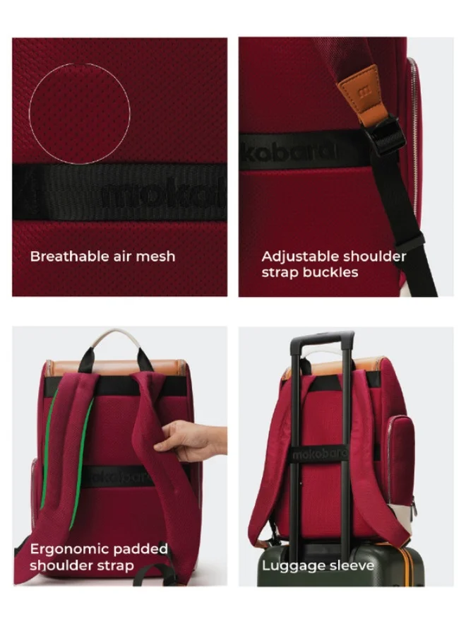 موكوبارا للتجارة ذ.م.م MOKOBARA The Hovercraft Backpack Water-Resistant 15.6" Laptop Bag with Luggage Sleeve for Work, Travel, and Daily Use - Suitable for Men and Women Orange & Maroon
