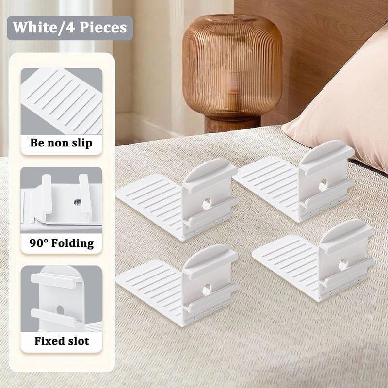 SYOSI Bed Sheet Holders, Foldable Bed Sheet Fasteners, Lock Sheet Clips for Mattress, Prevent Loose Bedding, Adjustable Bed Sheet Straps, Easy Fixation, White, 4 Pieces - Image 2