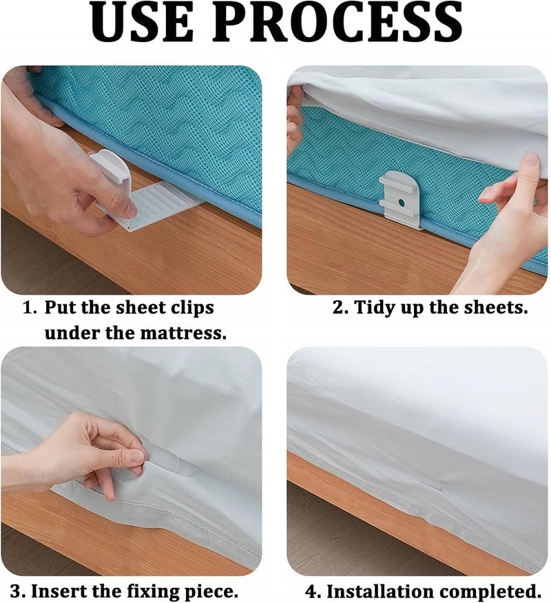 SYOSI Bed Sheet Holders, Foldable Bed Sheet Fasteners, Lock Sheet Clips for Mattress, Prevent Loose Bedding, Adjustable Bed Sheet Straps, Easy Fixation, White, 4 Pieces - Image 5