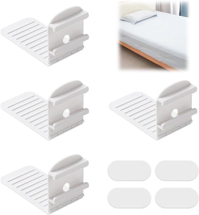 SYOSI Bed Sheet Holders, Foldable Bed Sheet Fasteners, Lock Sheet Clips for Mattress, Prevent Loose Bedding, Adjustable Bed Sheet Straps, Easy Fixation, White, 4 Pieces - Image 1