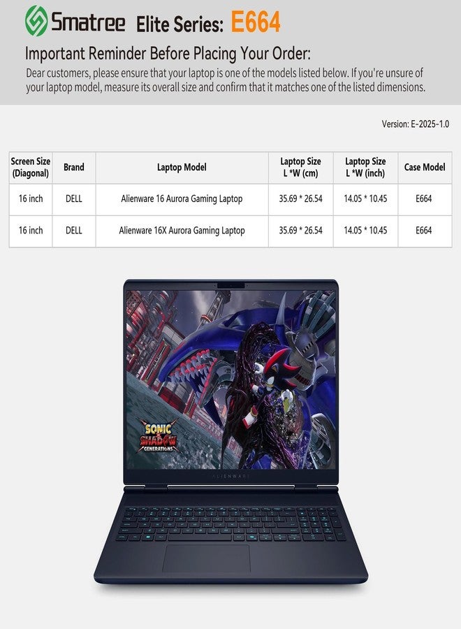 سمارتري جراب Smatree لأجهزة الكمبيوتر المحمولة مقاس 16 بوصة من نوع DELL Alienware 16/16X Aurora Gaming - Image 2