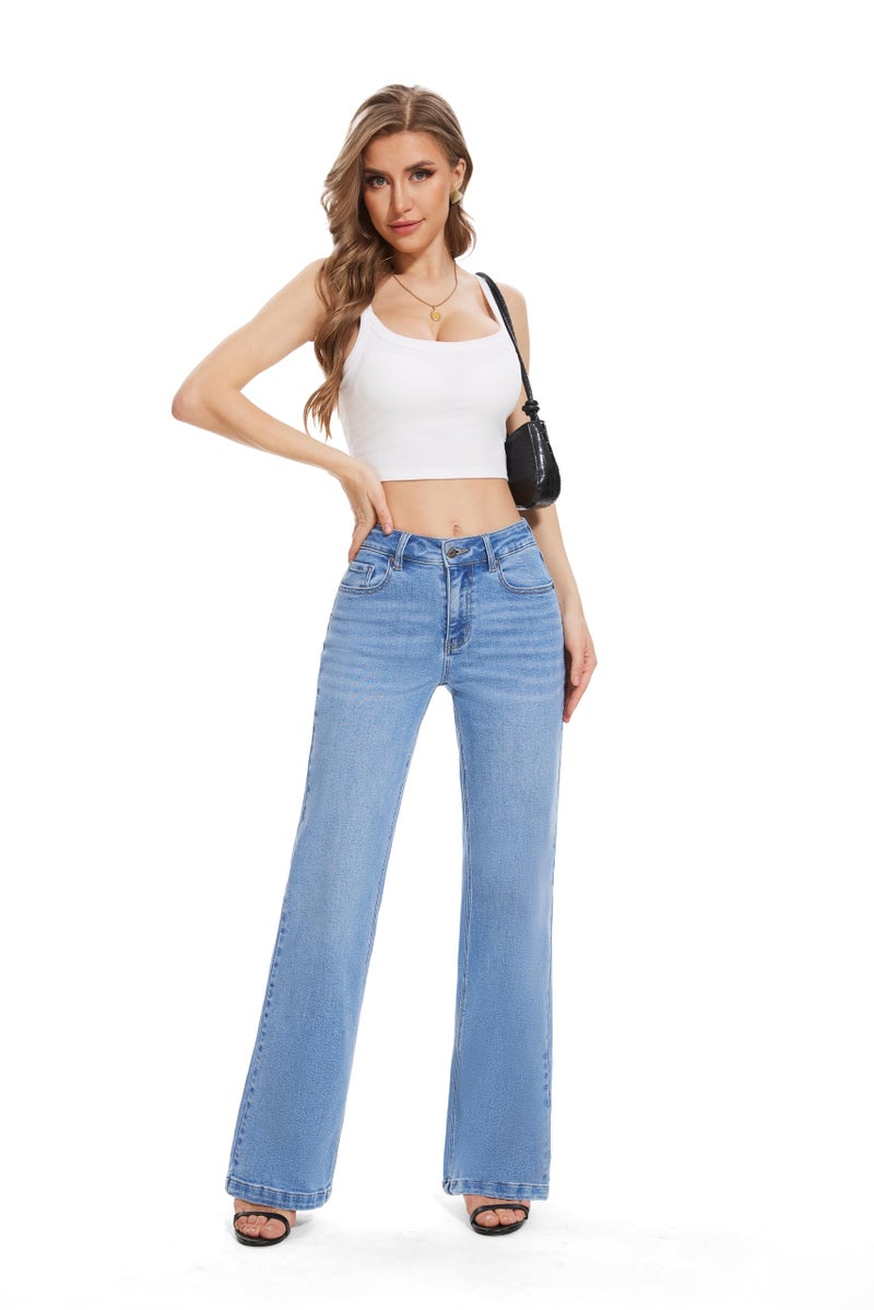 FLYING BANANA Women's High Waisted Wide Leg Baggy Stretch Denim Jeans (Medium Blue, 2) - Image 5