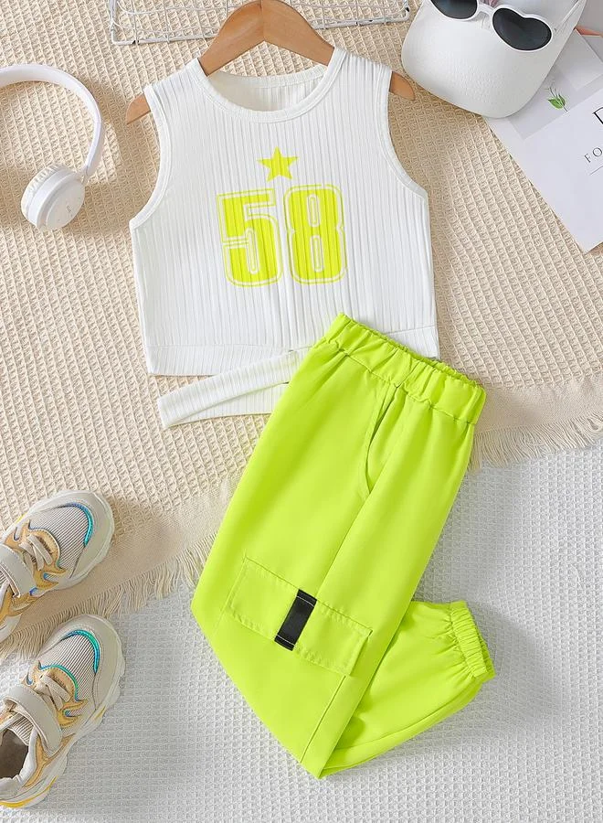 Take Two Take Two Graphic Print Round Neck Tank and Pocket Detail Joggers Set