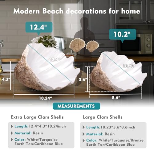 Accessoryway Large EarthTan-White Sea Shells Decorative Bowl Resin Clam Shell Bowl Beach Decorations for Home Coastal Beach Decor Decoration Storage Bowls & Home Office Nautical Themed Party Decor -10.2"-1PC - Image 3