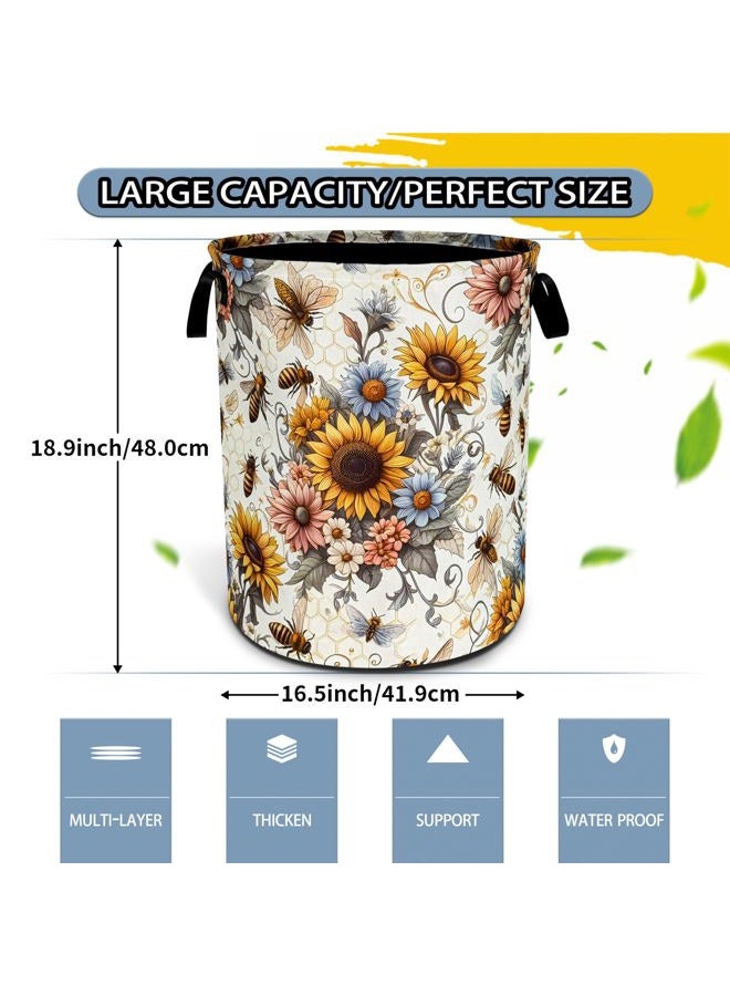 NUTAINLA bee flower Laundry Basket Foldable Waterproof Oxford Cloth Funny Tote Bag Laundry Hamper Clothes Storage Bucket Toy Organizer For Bathroom/Laundry Storage/Bedroom 18.9x16.6 Inch - Image 2