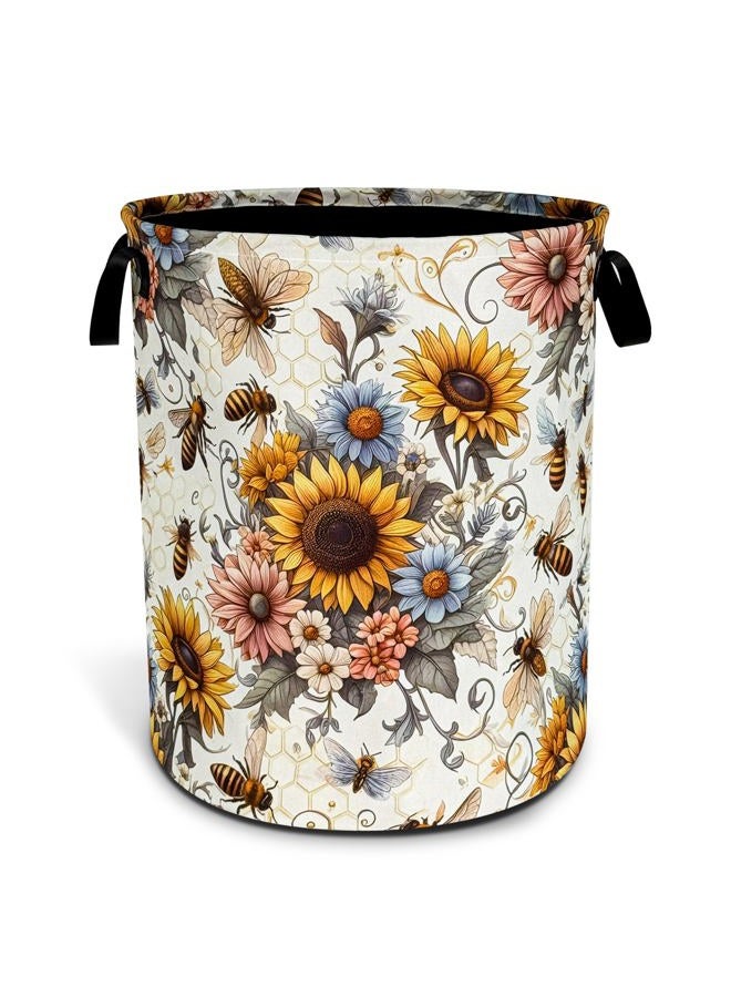 NUTAINLA bee flower Laundry Basket Foldable Waterproof Oxford Cloth Funny Tote Bag Laundry Hamper Clothes Storage Bucket Toy Organizer For Bathroom/Laundry Storage/Bedroom 18.9x16.6 Inch - Image 1