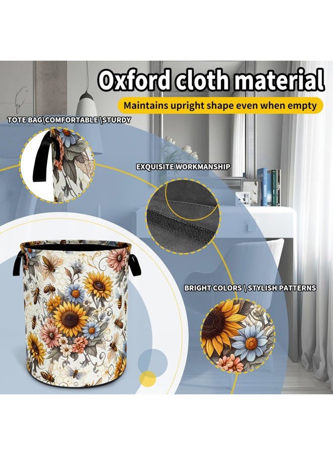 NUTAINLA bee flower Laundry Basket Foldable Waterproof Oxford Cloth Funny Tote Bag Laundry Hamper Clothes Storage Bucket Toy Organizer For Bathroom/Laundry Storage/Bedroom 18.9x16.6 Inch - Image 3