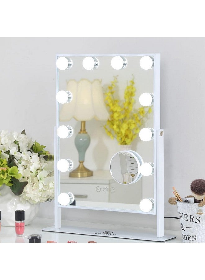 FENCHILIN Lighted Makeup Mirror Hollywood Mirror Vanity Makeup Mirror with Light Smart Touch Control 3Colors Dimmable Light Detachable 10X Magnification 360°Rotation(White) - Image 1