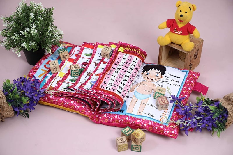 Keshav Creation Learning Cushion Pillow Book Kids with English | Alphabet, Numbers, Animal Names | Kids Learning Toys (Pink) - Image 4