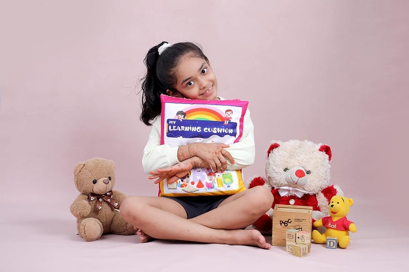 Keshav Creation Learning Cushion Pillow Book Kids with English | Alphabet, Numbers, Animal Names | Kids Learning Toys (Pink) - Image 5