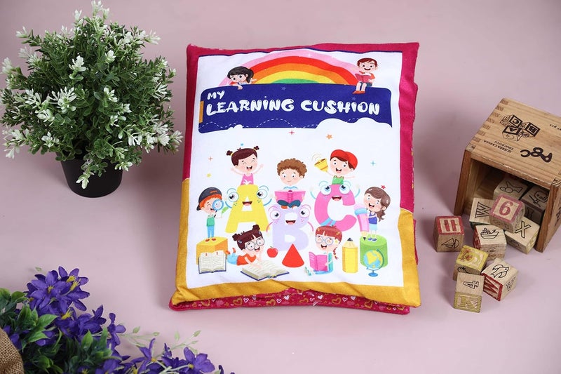 Keshav Creation Learning Cushion Pillow Book Kids with English | Alphabet, Numbers, Animal Names | Kids Learning Toys (Pink) - Image 3