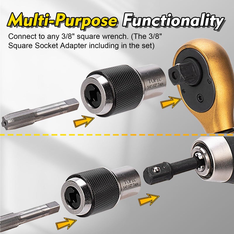 Topec Tap Socket Set, 3-Piece Extractor Tool with Adjustable Jaws- Tap Sockets with a 3/8" Adapter, Suitable for Reamers, Screw Extractors - Image 2