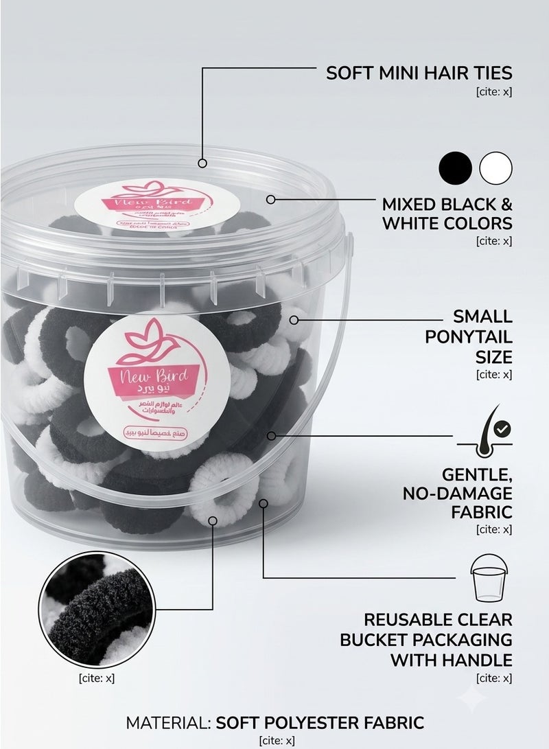 Rymel 200pcs Soft Mini Fabric Hair Ties Set - Mixed Black & White No-Damage Small Elastic Bands in Reusable Clear Storage Bucket for Kids & Adults - Image 4
