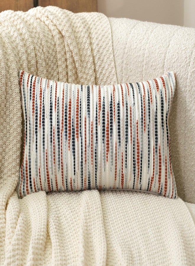 Aeckself Boho Striped Pillow Cover 12x20, Rectangle Decorative Lumbar Throw Pillow Cover Chenille Neutral Pillowcase for Couch Bedroom Living Room, Orange Gray - Image 2