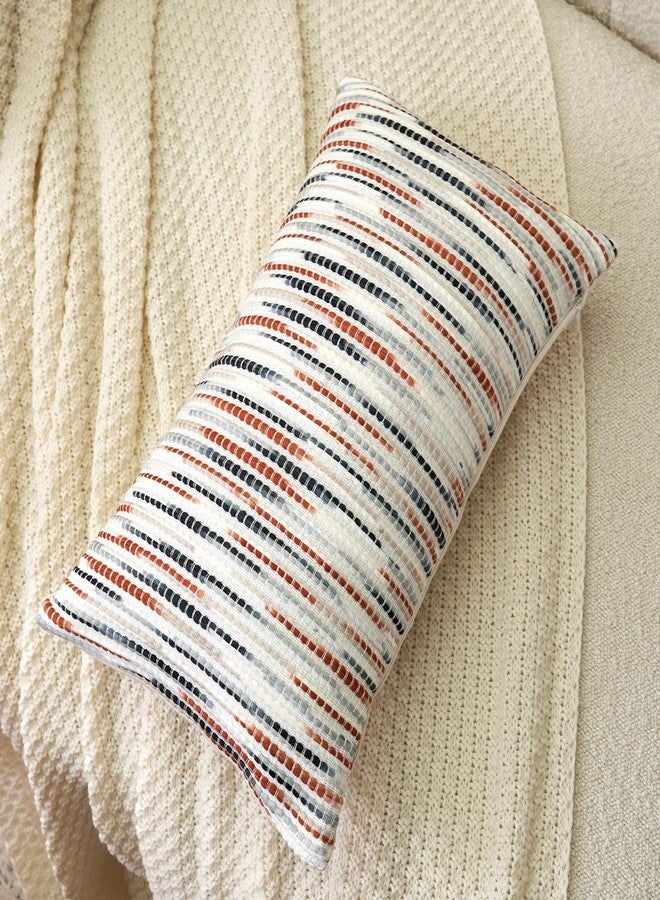 Aeckself Boho Striped Pillow Cover 12x20, Rectangle Decorative Lumbar Throw Pillow Cover Chenille Neutral Pillowcase for Couch Bedroom Living Room, Orange Gray - Image 3