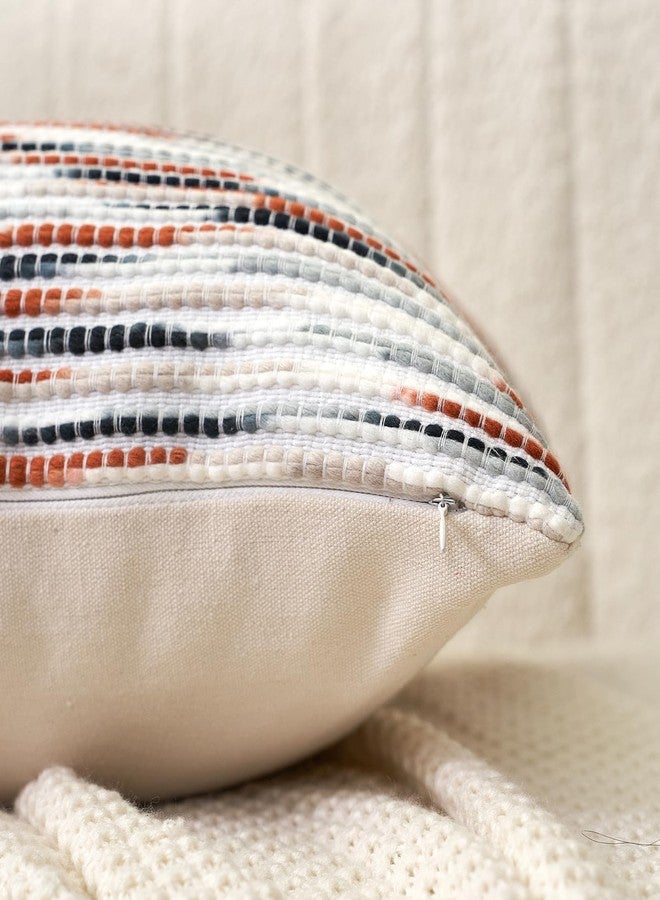 Aeckself Boho Striped Pillow Cover 12x20, Rectangle Decorative Lumbar Throw Pillow Cover Chenille Neutral Pillowcase for Couch Bedroom Living Room, Orange Gray - Image 4