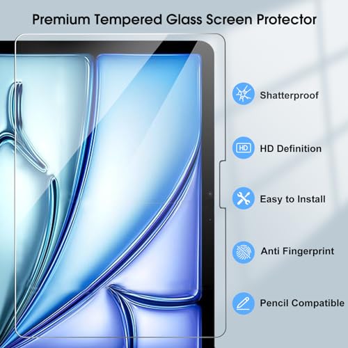 Qularlans 2 Pack Screen Protector for iPad Air 11 Inch 2025/2024 (7th/6th Generation, M3/M2) & iPad Pro 11 Inch 2024 5th Generation – Premium Tempered Glass Face ID & Apple Pencil Compatible - Image 3