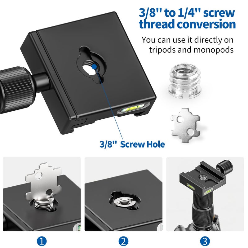 CAVIX QR-50 50mm Quick Release Clamp with 3/8"-1/4" Screw Adapter for Camera Tripod Head Compatible with Arca Swiss Type Plate - Image 5