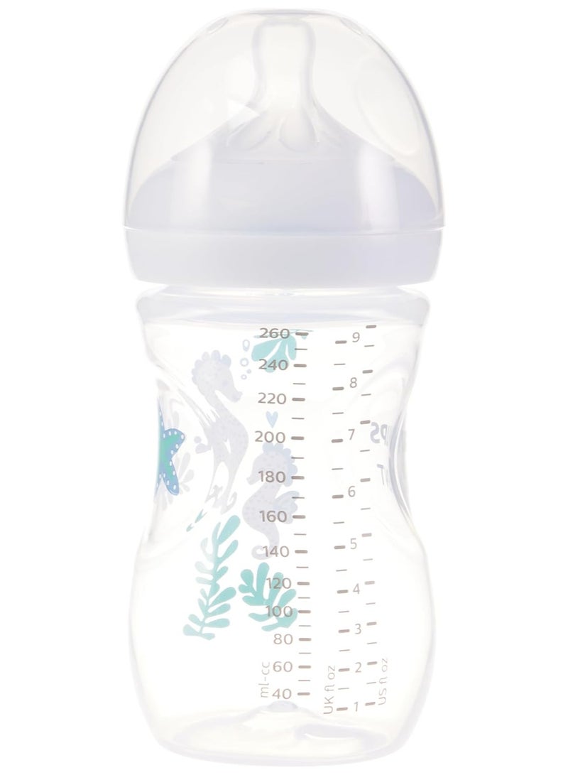 Philips Philips Avent Natural Baby Bottles with Natural Response Nipples (Medium Flow, Flow 3), with Seahorse and Starfish Design, 9oz, 4-Pack, SCY903/68 - Image 1