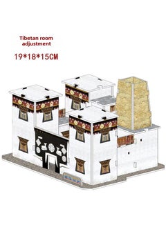 China Ancient Architectural Modern City Children's Three-dimensional Puzzle 5 Music Boxes Handmade DIY Wooden Color Puzzle-Color:Simple Paper-made Tibetan House