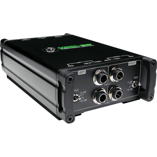 Mackie MDB Series Passive Stereo Direct Box with dual 14 HighImpedance Inputs with Thru Outputs 15db pads and Dual LowImpedance XLR Outputs with Ground Lift MDB2P