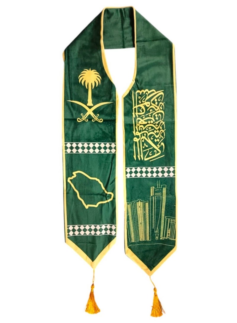 Toy Box Saudi National Day Celebration Cotton Scarf – Green & Gold Saudi Heritage Design - Image 2