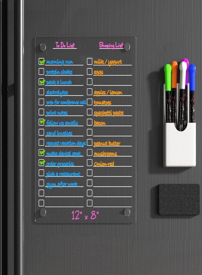 RR RAXMIN Acrylic Dry Erase Board to Do List Board for Fridge 12"X8" Clear Note Board Magnet Whiteboardwith 5 Markers Note Board Magnet Whiteboard - Image 3