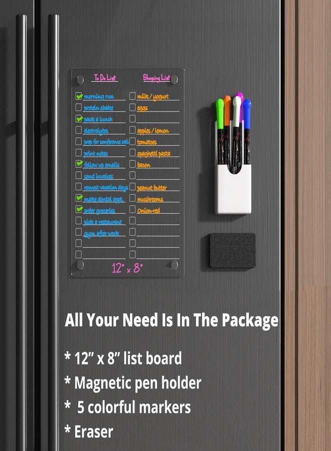RR RAXMIN Acrylic Dry Erase Board to Do List Board for Fridge 12"X8" Clear Note Board Magnet Whiteboardwith 5 Markers Note Board Magnet Whiteboard - Image 2