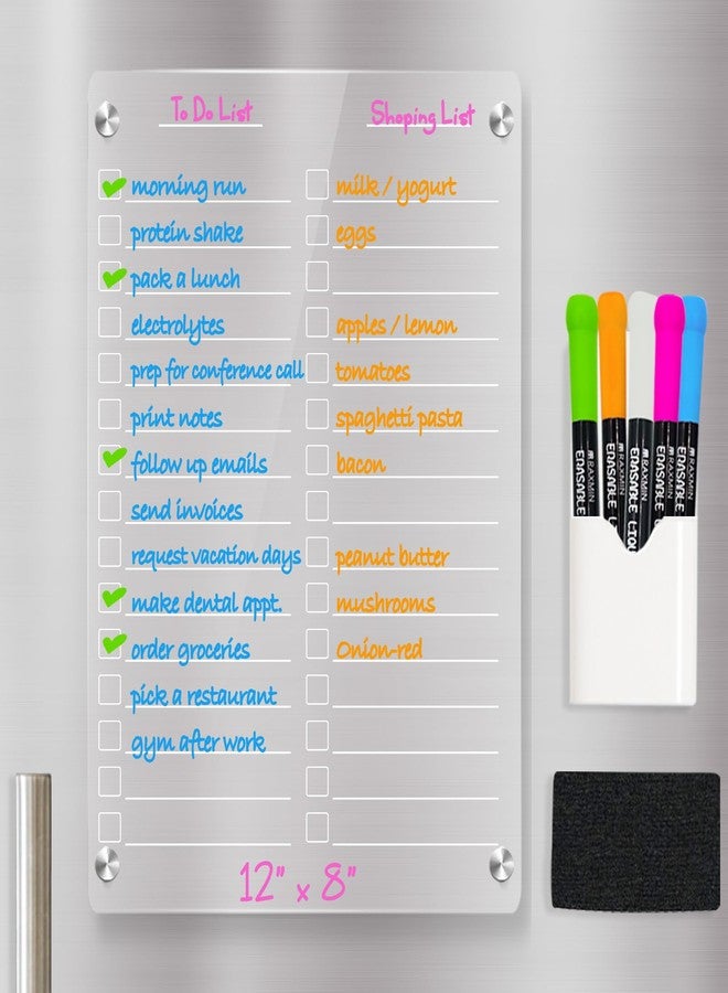RR RAXMIN Acrylic Dry Erase Board to Do List Board for Fridge 12"X8" Clear Note Board Magnet Whiteboardwith 5 Markers Note Board Magnet Whiteboard - Image 4