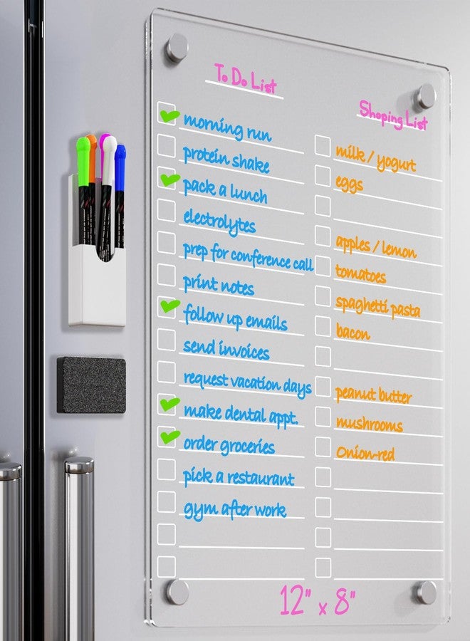 RR RAXMIN Acrylic Dry Erase Board to Do List Board for Fridge 12"X8" Clear Note Board Magnet Whiteboardwith 5 Markers Note Board Magnet Whiteboard - Image 1