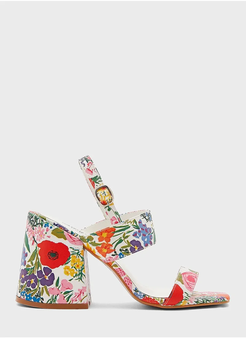 Ginger Floral Print Flared Heel Sandal