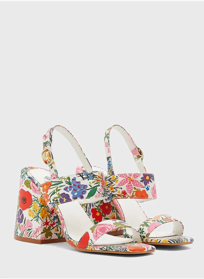 Ginger Floral Print Flared Heel Sandal