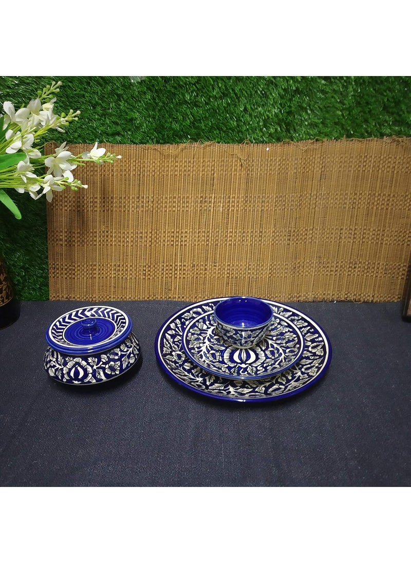 Caffeine Caffeine Ceramic Handmade Blue Mughal Combo Dinner Set (4 pcs.)  - Image 1