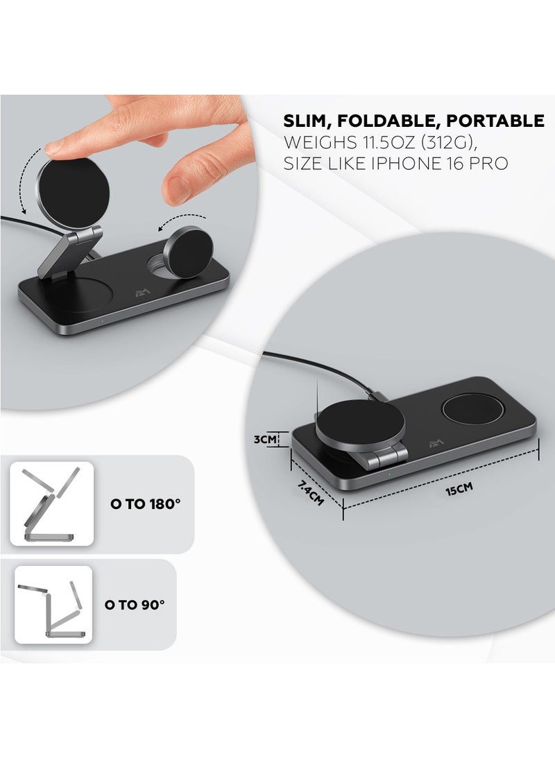 AMROAH - Foldable 3 in 1 Wireless Charging Station with Magsafe Charger Stand, Wireless Charger for Multiple Devices iPhone 16 15 14 13 12 11 X Pro Max Plus Watch AirPods Samsung Galaxy S25 S24 S23 S22 Plus Ultra - Image 1