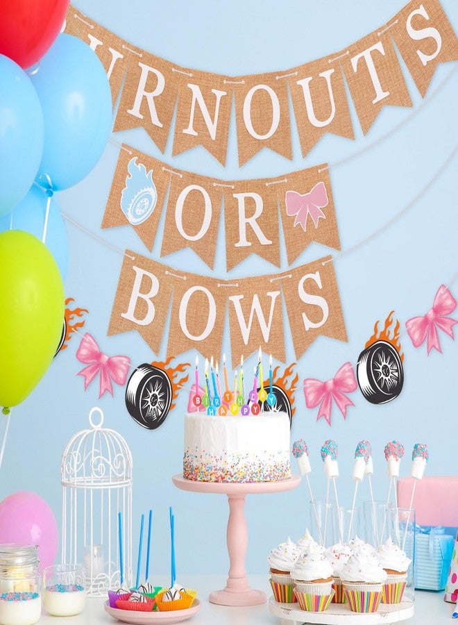 Trandraft 4pcs Pre Strung Burnouts or Bows Gender Reveal Decorations Banner Burlap Boys or Girls Cowboy or Cowgirl Gender Reveal Hanging Decorations for Baby Shower Party Supplies - Image 3