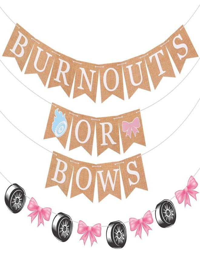 Trandraft 4pcs Pre Strung Burnouts or Bows Gender Reveal Decorations Banner Burlap Boys or Girls Cowboy or Cowgirl Gender Reveal Hanging Decorations for Baby Shower Party Supplies - Image 1