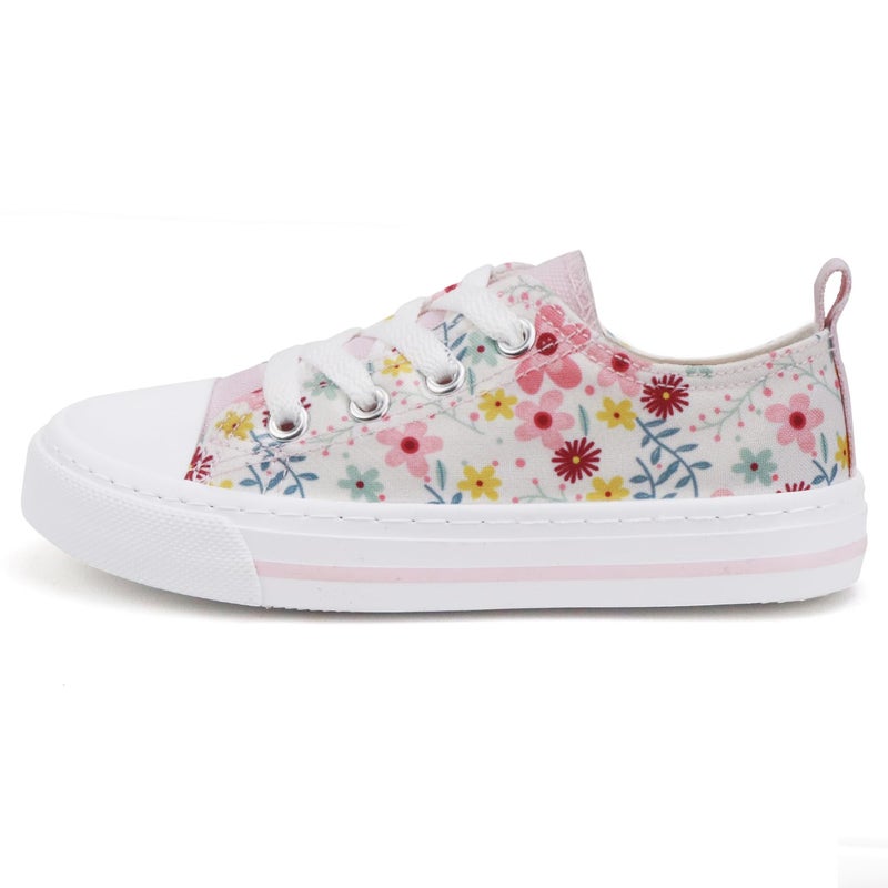 Toandon Toddler Girls Kids Sneakers Walking Shoes Lace Up Lightweight Low Top Adorable Sparkle Printed Flower Non-Slip Outdoor Pink White Size 12 - Image 5