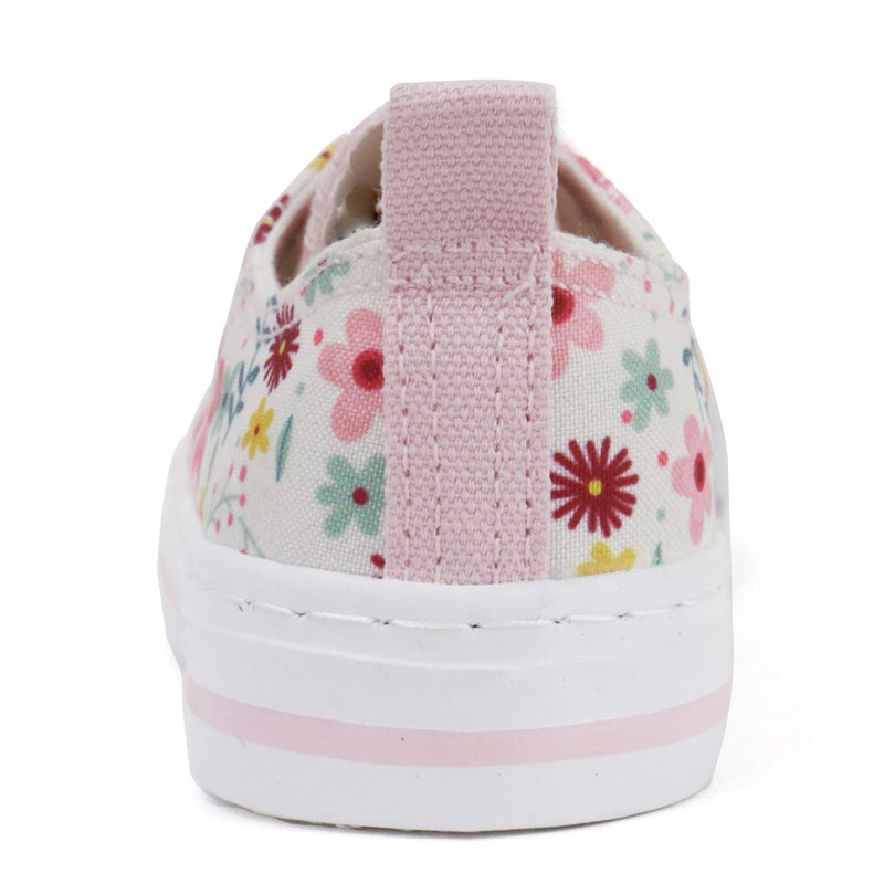 Toandon Toddler Girls Kids Sneakers Walking Shoes Lace Up Lightweight Low Top Adorable Sparkle Printed Flower Non-Slip Outdoor Pink White Size 12 - Image 4